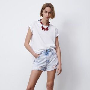 Zara High Rise Distressed Cut Off Denim Shorts Size 10